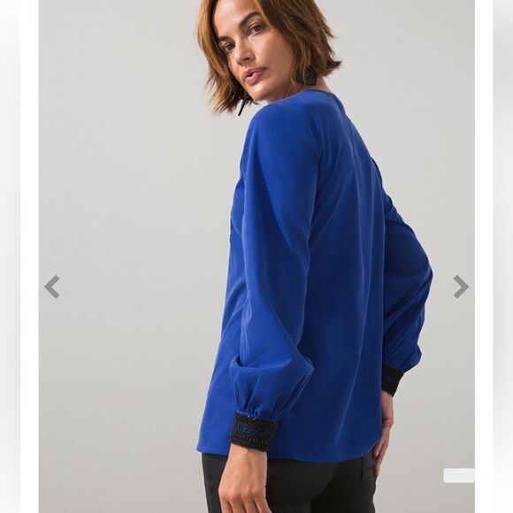 Chico's Embellished Colorblock Top in Seafaring Blue & Black Size Large (16) - Picture 5 of 13